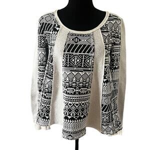 Lilka Anthropologie Women's Jacquard Boho Tunic Top Black Cream Size Medium